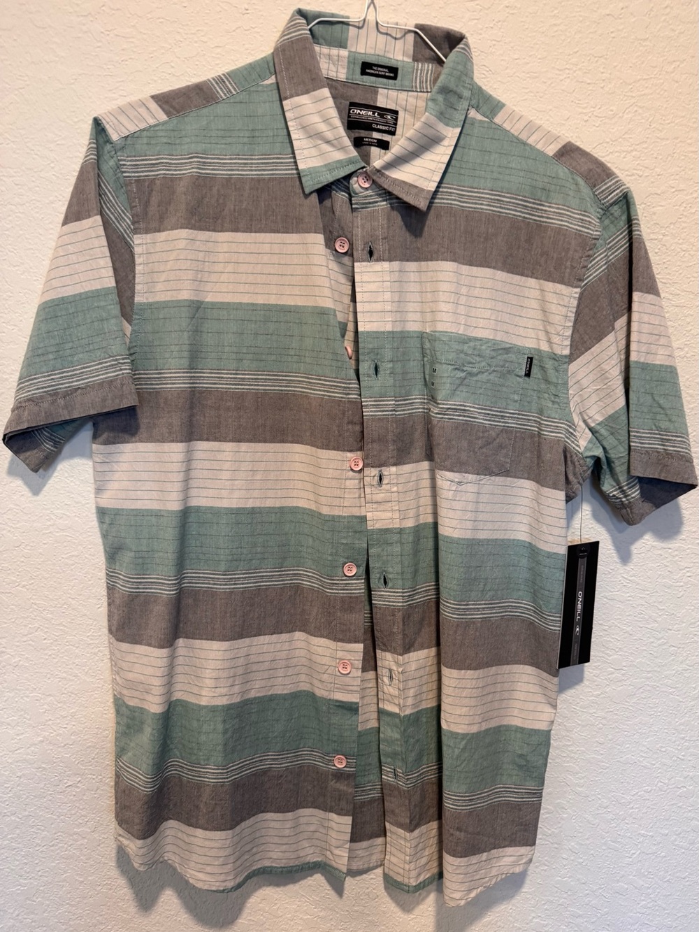 O'Neill Men's Short Sleeve Striped Button-Down Rhett Shirt - Medium - NWT